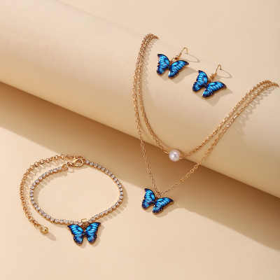 Fashion Butterfly Necklace Jewelry Set Butterfly Earrings Necklace Bracelet Set Jewelry Jewelry Sets for Women Anniversary Gift