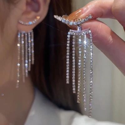 Luxury Women’s Earrings Rhinestone Fringe Hanging Zircon Earrings New Shiny Wedding Statement Party Jewelry Gifts