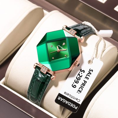 POEDAGAR High Quality Luxury Women’s Watch Diamond Quartz Waterproof Ladies Green Leather Watches Fashion Exquisite DropShipping